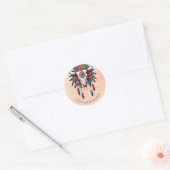 Boho Tribal Waterverf Bloemen Koe Schedel Huwelijk Ronde Sticker (Envelop)