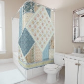 BOHO Tribal Waterverf Floral William Morris Blue Douchegordijn (In situ)