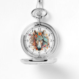 Boho Tribal Waterverf Paard Stijlvolle Chique Vrou Horloge