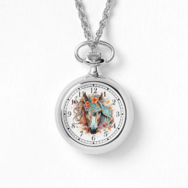 Boho Tribal Waterverf Paard Stijlvolle Chique Vrou Horloge