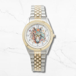 Boho Tribal Waterverf Paard Stijlvolle Chique Vrou Horloge