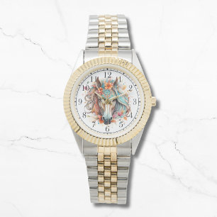 Boho Tribal Waterverf Paard Stijlvolle Chique Vrou Horloge