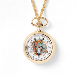 Boho Tribal Waterverf Paard Stijlvolle Chique Vrou Horloge