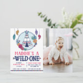 Boho Tribal Wild Een foto Eerste Verjaardag Kaart (Staand voorkant)