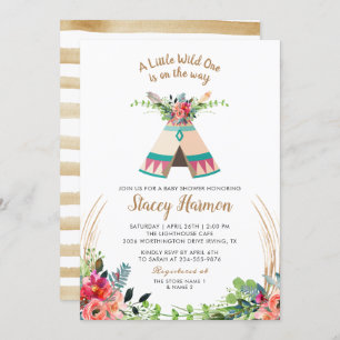 Boho Tribal Wild One Rustic Floral Baby shower Kaart