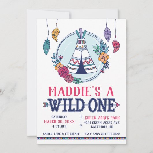 Boho Tribal Wilde Eerste Verjaardag Uitnodiging (Voorkant)