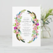 Boho Tribal Wreath Baby shower Uitnodiging (Staand voorkant)