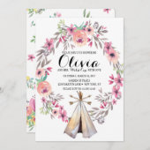 Boho Tribale Baby Shower Uitnodiging Bloemen Teepe (Voorkant / Achterkant)