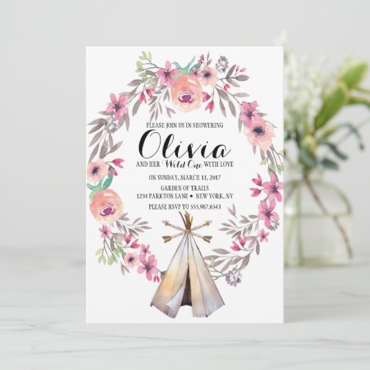 Boho Tribale Baby Shower Uitnodiging Bloemrijke Te (Staand voorkant)