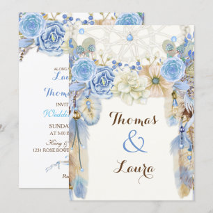 Boho Tribale Droomvanger Aquarel Blauw Beige Kaart
