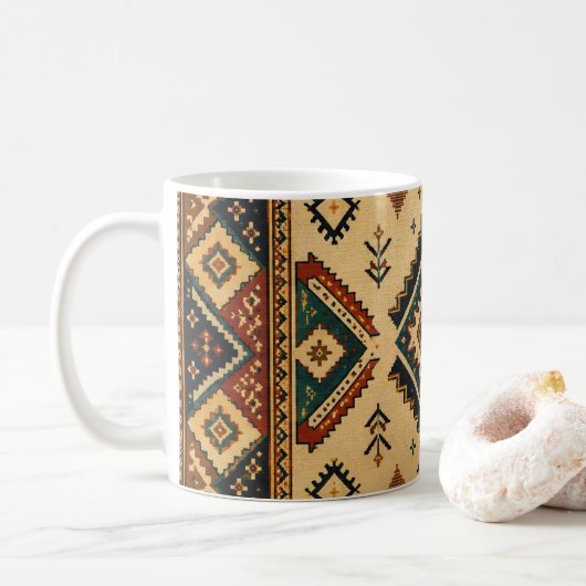Boho Tribale Geometrische Patroon Koffiemok | Rust (Met donut)