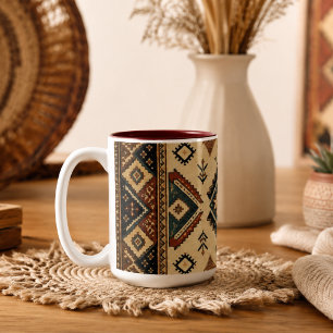 Boho Tribale Geometrische Patroon Koffiemok   Rust Tweekleurige Koffiemok