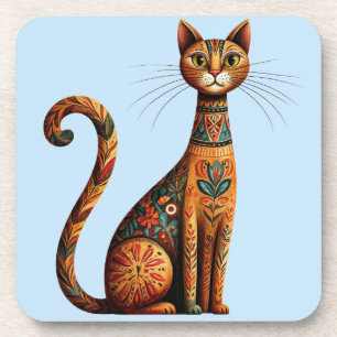 Boho Tribale Kat Cute Folk Art met Bloemen Bier Onderzetter