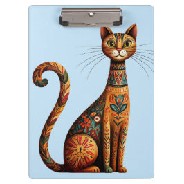 Boho Tribale Kat Cute Folk Art met Bloemen Klembord