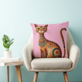 Boho Tribale Kat Cute Volkskunst met Bloemen Kussen (Stoel)