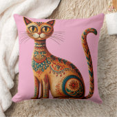 Boho Tribale Kat Cute Volkskunst met Bloemen Kussen (Deken)
