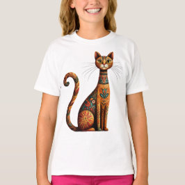 Boho Tribale Kat Cute Volkskunst met Bloemen T-shirt