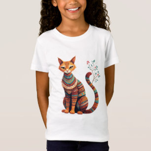 Boho Tribale Kat Illustratie Cute Volkskunst Ontwe T-shirt