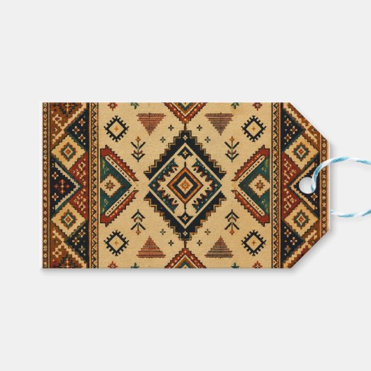 Boho Tribale Kilim Patroon Cadeautas | Rustieke Zu Cadeaulabel (Voorkant (Horizontaal))