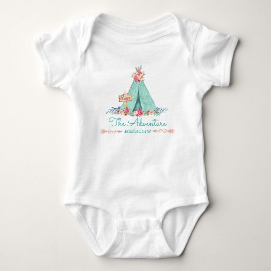 Boho Tribale TeePee Avontuur Begint Baby Meisje Romper (Voorkant)