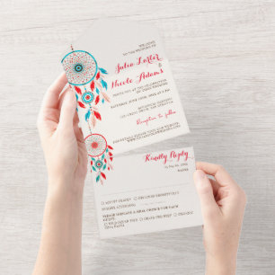 Boho Tribale Veer Droomvanger Trouwfeest All In One Uitnodiging