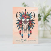 Boho Tribale Waterverf Bloemige Koeienschedel Brui RSVP Kaartje (Staand voorkant)
