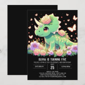 Boho Triceratops Dinosaurus Digitale Verjaardag Kaart (Voorkant / Achterkant)