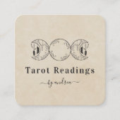 Boho Triple Moon Beige Sand Celestial Tarot Reader Vierkante Visitekaartje (Voorkant)