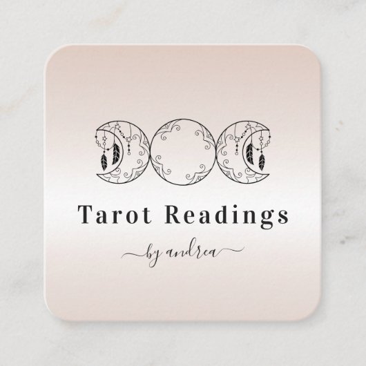 Boho Triple Moon Cream Reader Energy Healer Vierkante Visitekaartje (Voorkant)