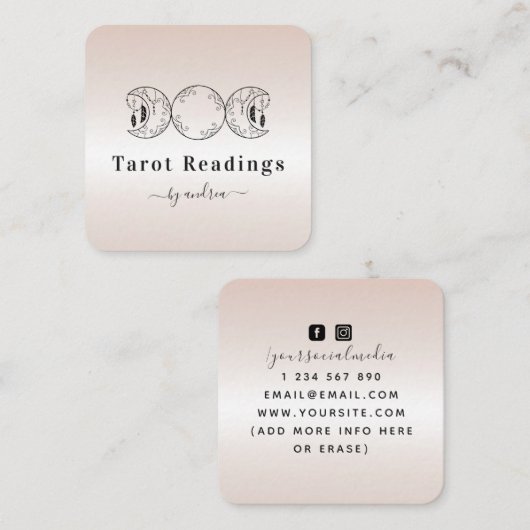 Boho Triple Moon Cream Reader Energy Healer Vierkante Visitekaartje (Voorkant / Achterkant)