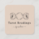 Boho Triple Moon & Feathers Beige Energy Healer Vierkante Visitekaartje (Voorkant)