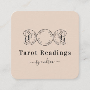 Boho Triple Moon & Feathers Beige Energy Healer Vierkante Visitekaartje