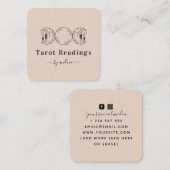 Boho Triple Moon & Feathers Beige Energy Healer Vierkante Visitekaartje (Voorkant / Achterkant)