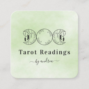 Boho Triple Moon Green Tarot Reader Energy Healer Vierkante Visitekaartje