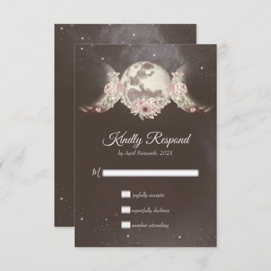 Boho Triple Moon Phases & Stars Handfasting RSVP Kaartje (Voorkant / Achterkant)