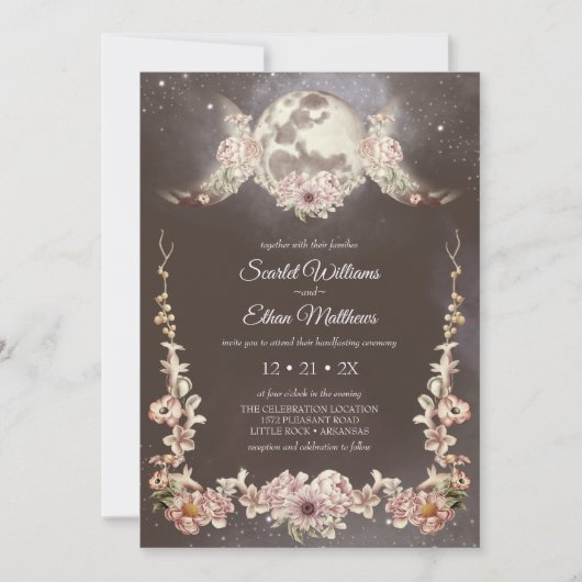 Boho Triple Moon Phases Sterrennacht Handfasting Kaart (Voorkant)