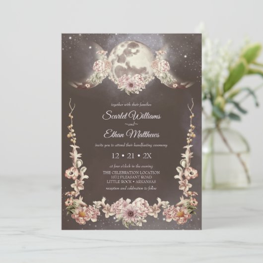 Boho Triple Moon Phases Sterrennacht Handfasting Kaart (Staand voorkant)