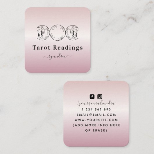 Boho Triple Moon Roos Gold Celestial Tarot Reader Vierkante Visitekaartje (Voorkant / Achterkant)