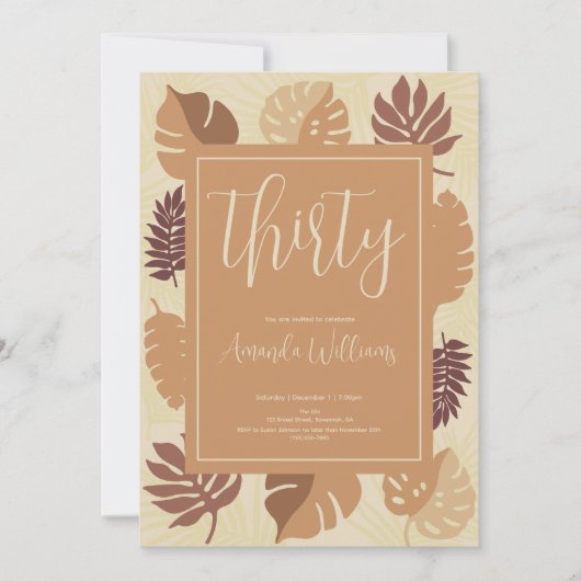 Boho Tropical 30th Birthday Invitation Kaart (Voorkant)