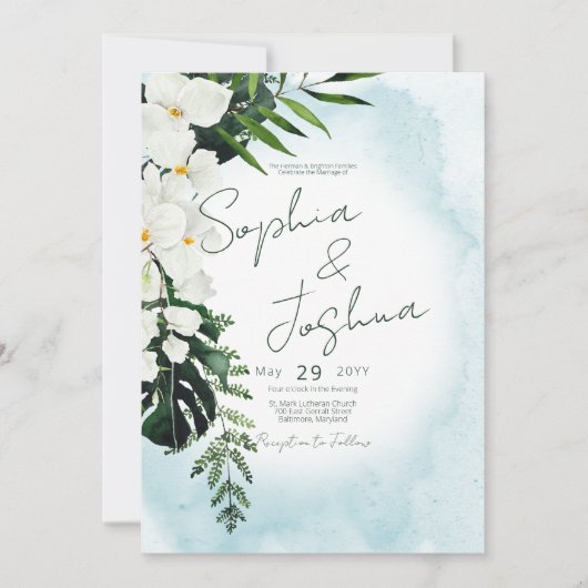 Boho Tropical Aqua Water Waterverf Wedding Kaart (Voorkant)