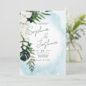 Boho Tropical Aqua Water Waterverf Wedding Kaart (Staand voorkant)