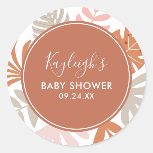 Boho Tropical Baby shower Name Classic Round Stick Ronde Sticker (Voorkant)