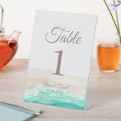 Boho Tropical Beach en Palm Trees Tafelnummer Reclamebord Met Voetstuk (Insitu)