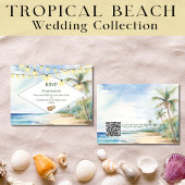 Boho Tropical Beach QR Code RSVP Bruiloft Notitiekaartje