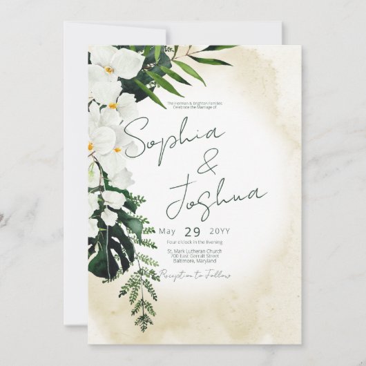Boho Tropical Beach Waterverf Wedding Invitation Kaart (Voorkant)
