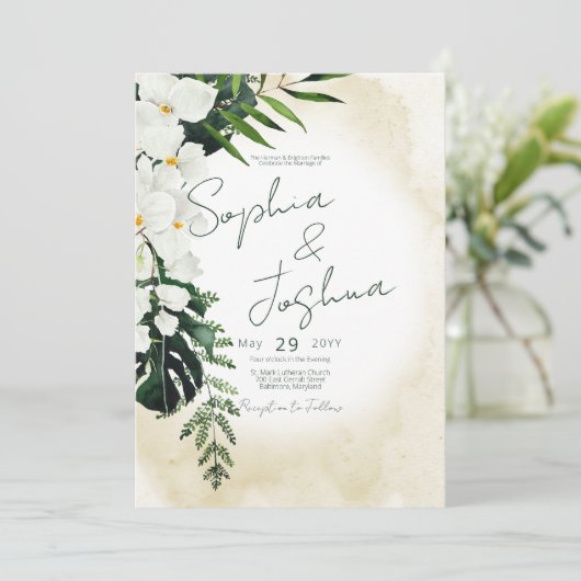 Boho Tropical Beach Waterverf Wedding Invitation Kaart (Staand voorkant)