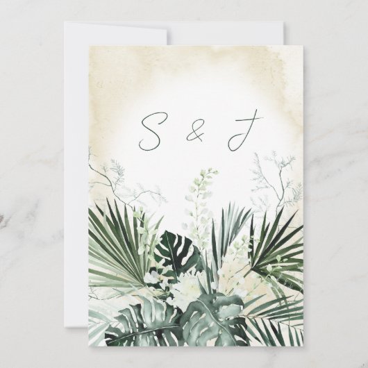 Boho Tropical Beach Waterverf Wedding Invitation Kaart (Achterkant)