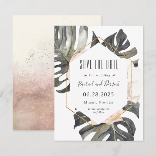 Boho Tropical Beach Wedding Save the Date (Voorkant / Achterkant)