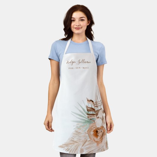 Boho tropical beige en munt schort (Gedragen)