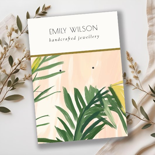 Boho Tropical Blush Palm Leaves Ketting Earring Visitekaartje
